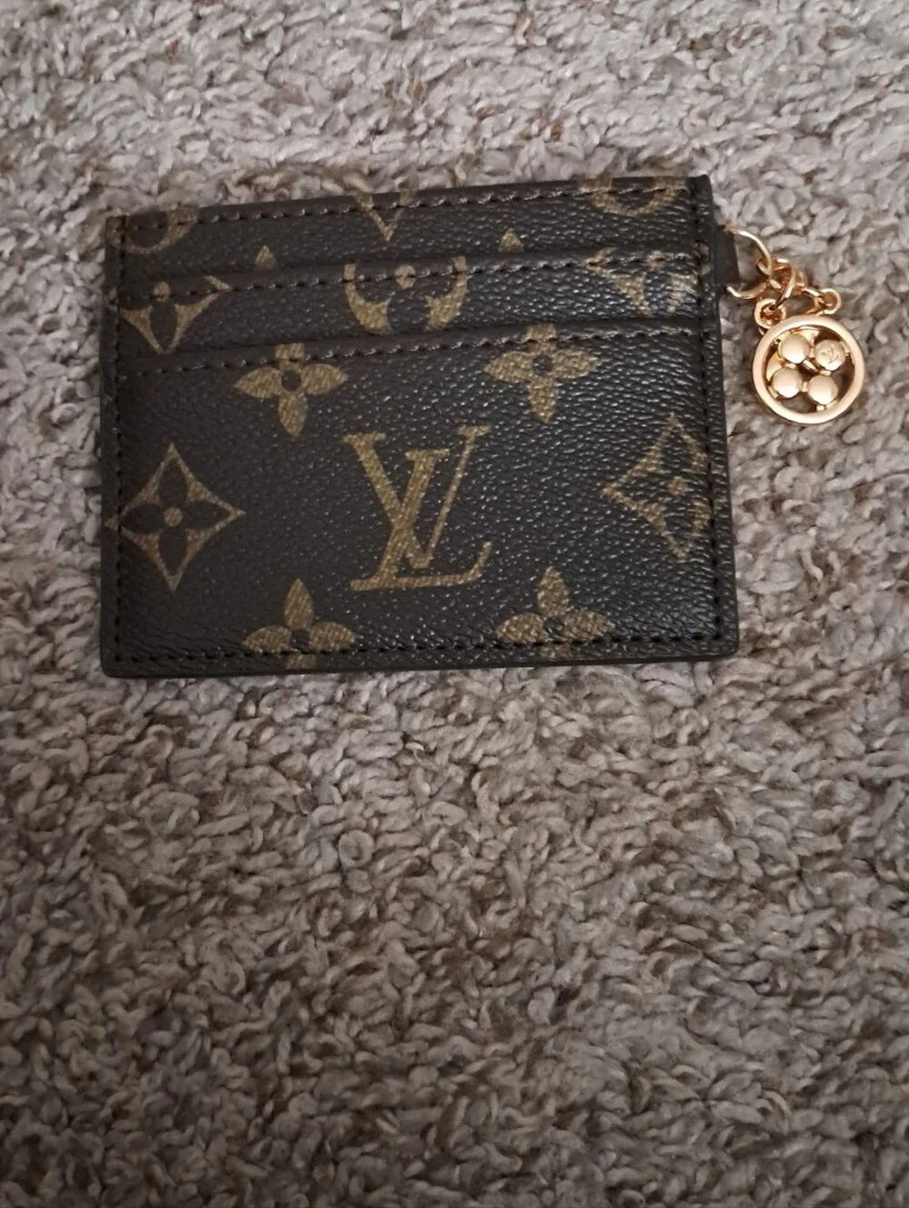 Fashion Design Monogram Card & Key Charm Holder in Brown and Gold